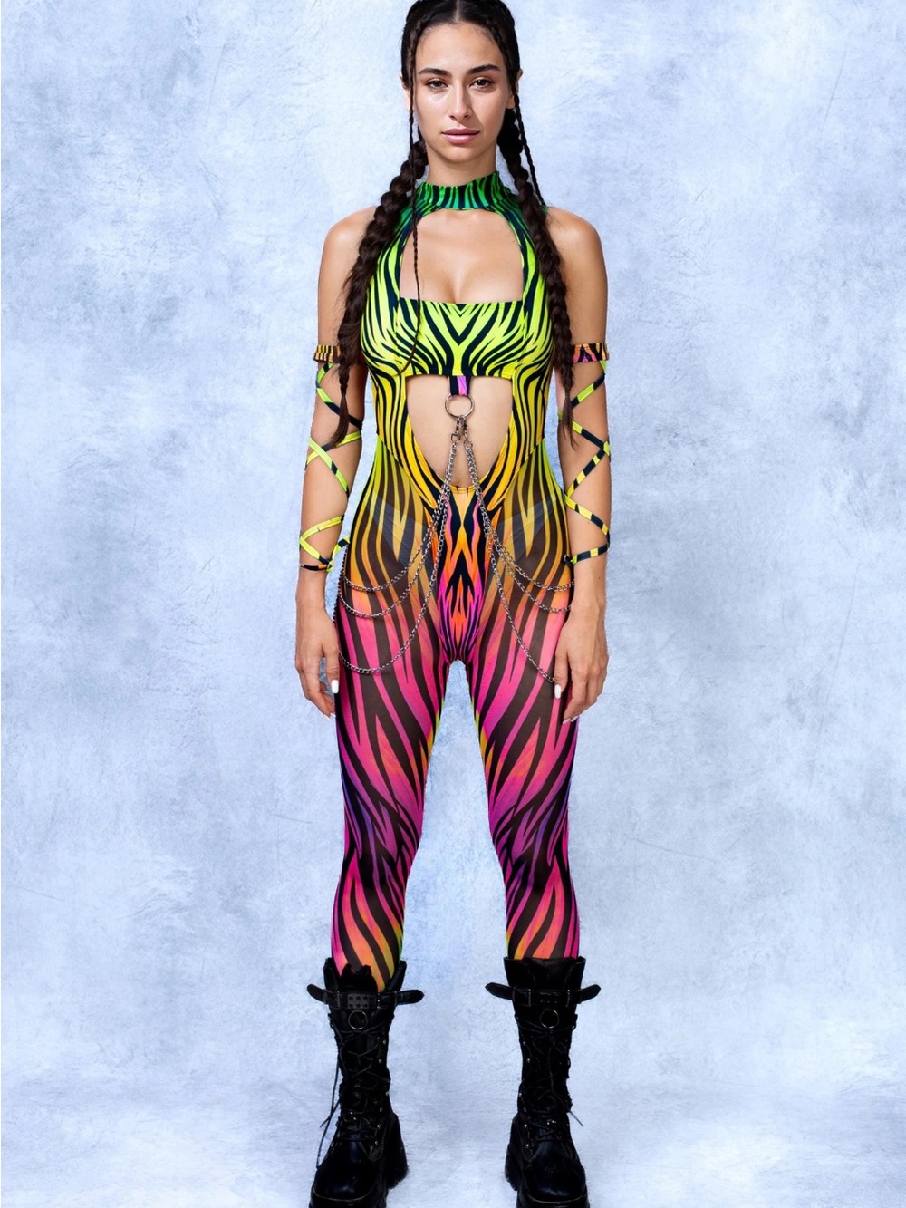 Neon Zebra Cutout Jumpsuit - Multicolor